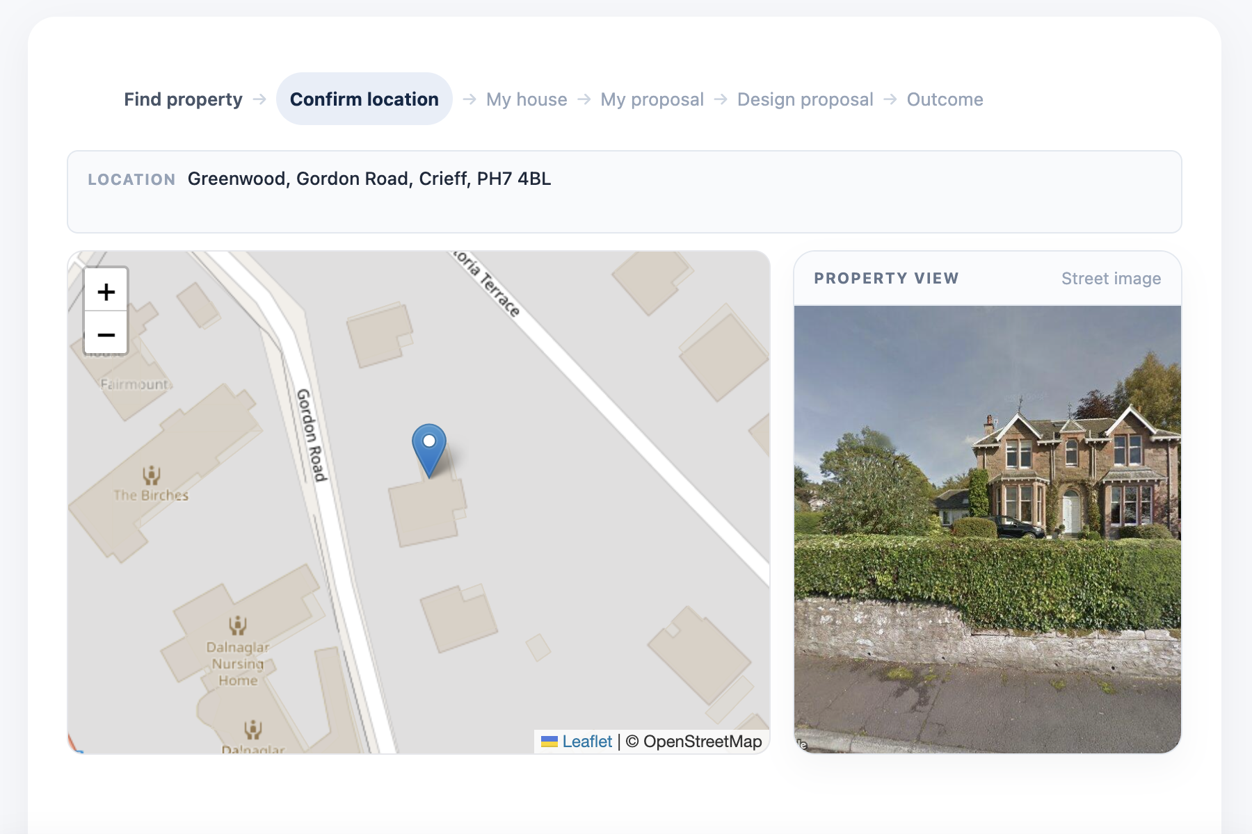 Property location confirmation map and street image