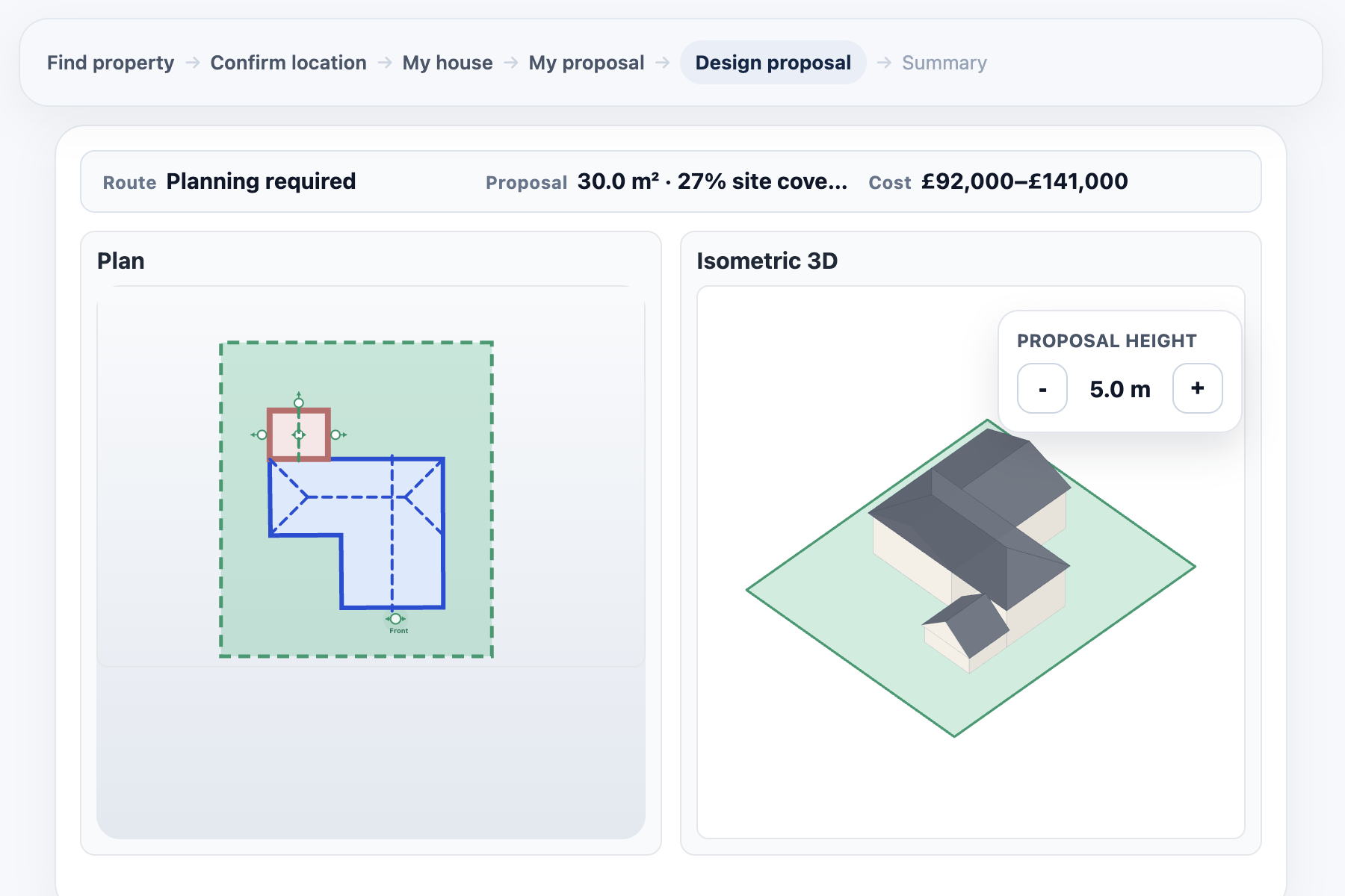Home extension tested on site plan